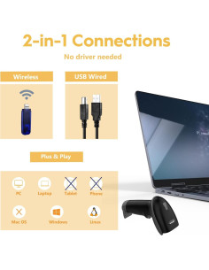 Escáner de Código de Barras Inalámbrico NADAMOO 100m USB 2