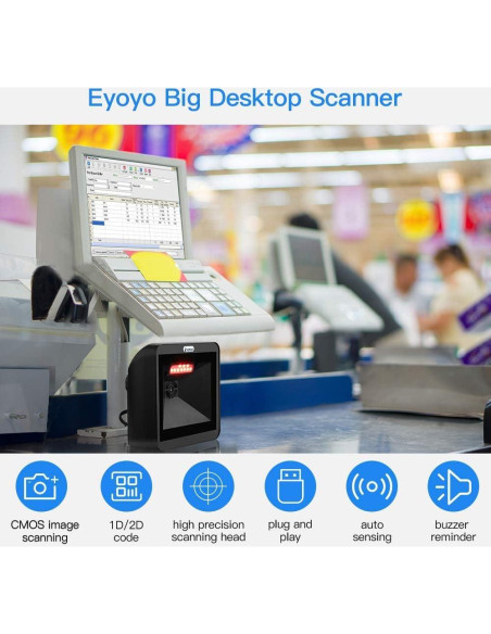 Escáner de Códigos de Barras 2D Eyoyo EY-8550 Automático USB