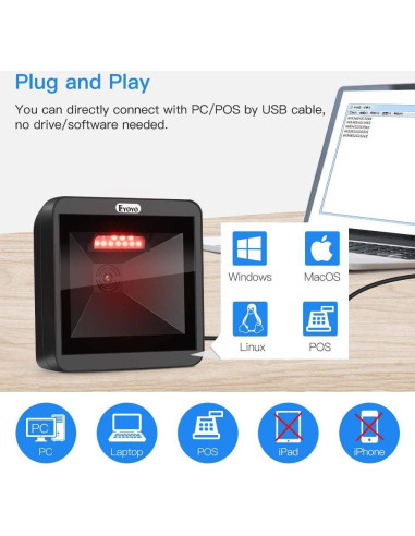 Escáner de Códigos de Barras 2D Eyoyo EY-8550 Automático USB
