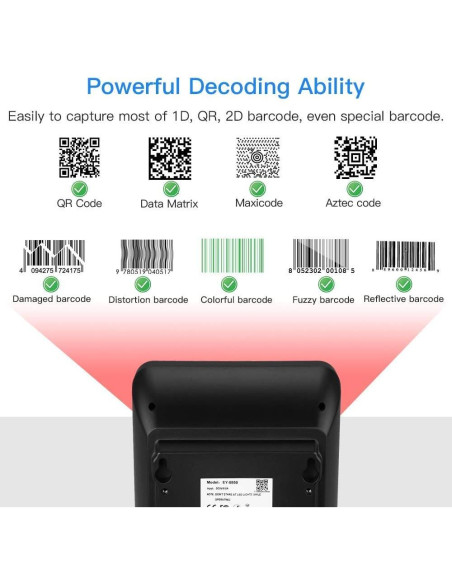 Escáner de Códigos de Barras 2D Eyoyo EY-8550 Automático USB