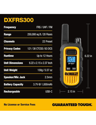 Walkie Talkies DEWALT DXFRS300 1W Impermeables Paquete 6