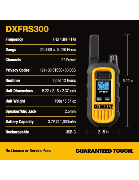 Walkie Talkies DEWALT DXFRS300 1W Impermeables Paquete 6