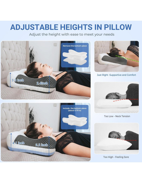 Almohada Cervical CPAP Elviros Ajustable Espuma Viscoelástica