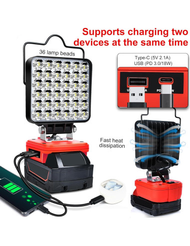 Luz de trabajo LED portátil WQOXF 108W 5400LM para Milwaukee M18