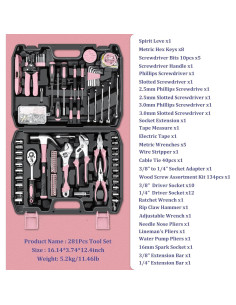 Kit de Herramientas Sundpey 281 Piezas Rosa - Caja Completa para Hogar 2