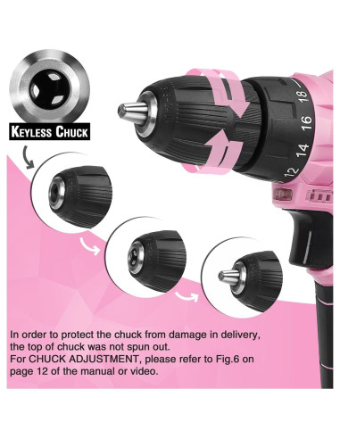 Taladro Inalámbrico WORKPRO 12V Rosa con Accesorios