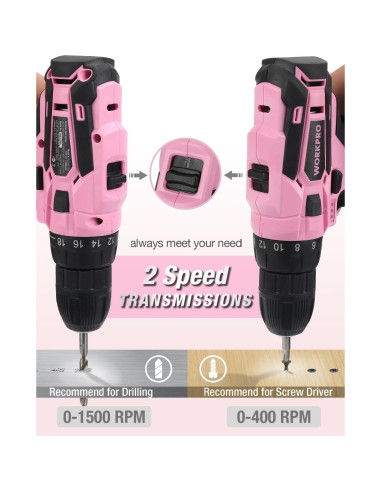 Taladro Inalámbrico WORKPRO 12V Rosa con Accesorios
