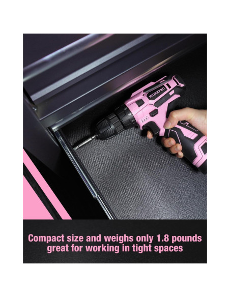 Taladro Inalámbrico WORKPRO 12V Rosa con Accesorios Taladro Inalámbrico WORKPRO 12V Rosa con Accesorios