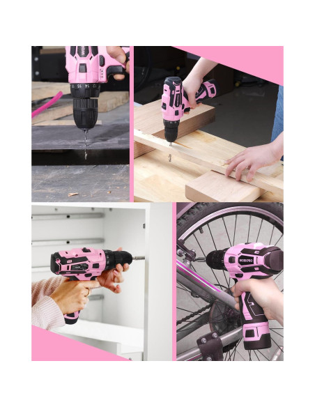 Taladro Inalámbrico WORKPRO 12V Rosa con Accesorios Taladro Inalámbrico WORKPRO 12V Rosa con Accesorios