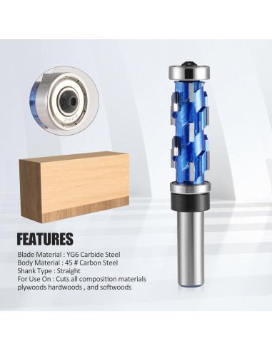 Fresa de Recorte Flush 12 mm Vástago HOZLY 12 Filos 19 mm