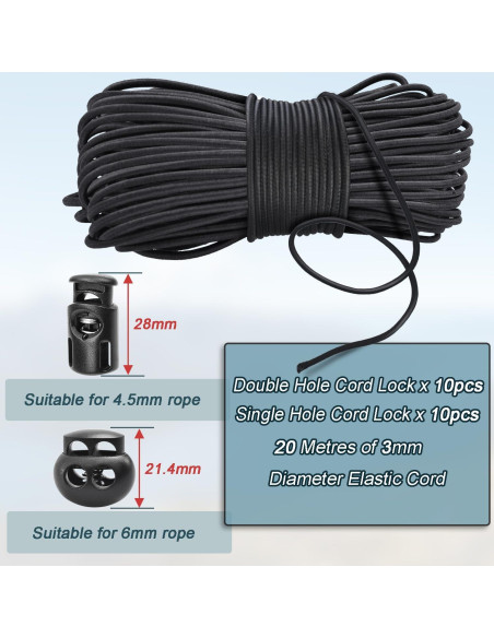 20 Cierres de Resorte Plástico CooBigo para Cuerda 3mm