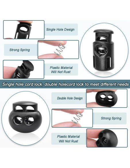 20 Cierres de Resorte Plástico CooBigo para Cuerda 3mm