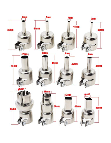 Kit de Boquillas para Pistola de Calor OCR 12PCS Acero Inoxidable