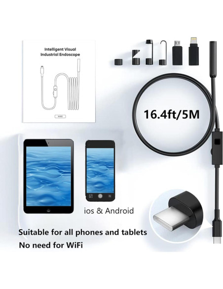 Cámara Endoscópica JSE 5M HD Impermeable 1920P con Luz LED