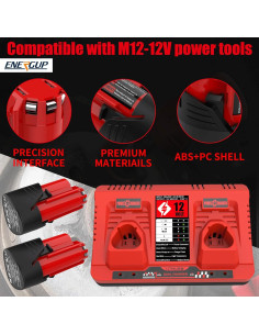 Energup 2Pack Batería 12V 3.5Ah + Cargador Dual Milwaukee 2