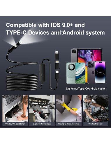 Cámara Endoscópica Doble Lente Pipirich 1920P HD 5.03m IP67