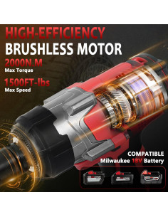 Llave de impacto inalámbrica 3/4" Srhvfuyr 1500FT-LBS 18V 2