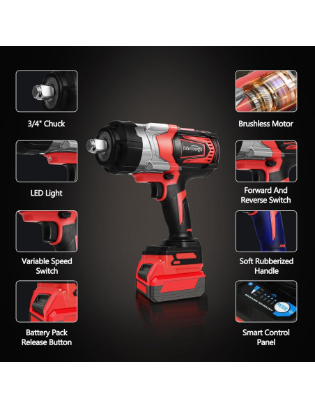 Llave de impacto inalámbrica 3/4" Srhvfuyr 1500FT-LBS 18V