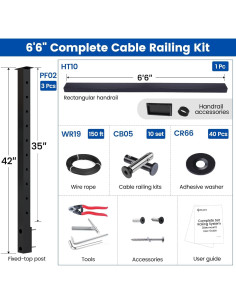 Kit Completo Barandilla de Cable Muzata 36" Montaje Lateral Negro 2
