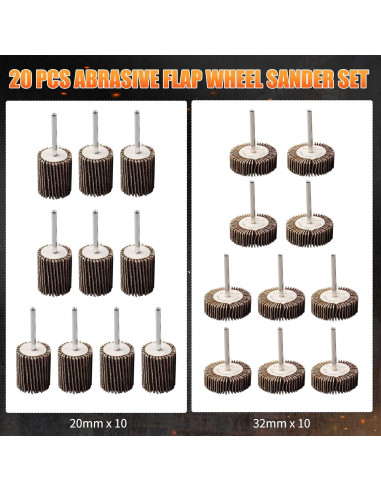 Juego de Lijadoras de Rueda de Aleta 20 Pcs Mixiflor 80 Granos