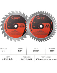 Paquete de 4 Hojas de Sierra Circular NUTTUTO 115mm 24T y 40T 2