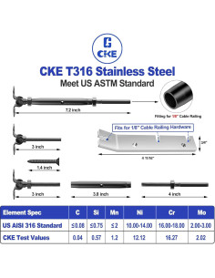Kit de Hardware para Barandilla de Cable CKE 10 Pares 1/8" Acero Inoxidable 2