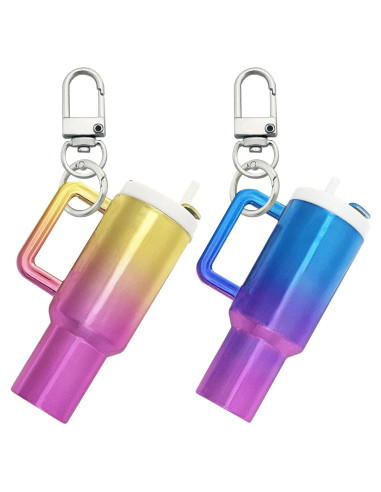 Llavero Mini Tumbler 2PCS para Mujeres - Azul Colorido y Oro