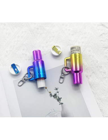 Llavero Mini Tumbler 2PCS para Mujeres - Azul Colorido y Oro