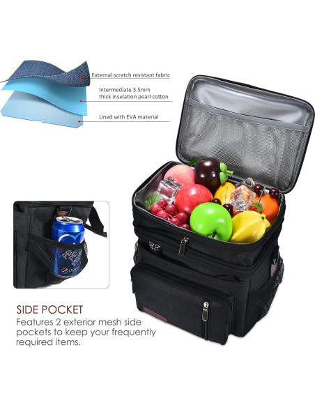 Bolsa de Almuerzo Aislada MIYCOO Doble Piso 15L Negra