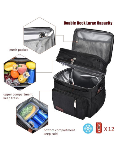 Bolsa de Almuerzo Aislada MIYCOO Doble Piso 15L Negra