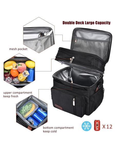 Bolsa de Almuerzo Aislada MIYCOO Doble Piso 15L Negra