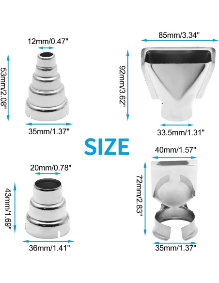 Kit de 4 Boquillas para Pistola de Calor Kyuionty Acero Inoxidable