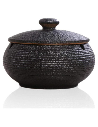 Cenicero de Cerámica Lependor Negro a Prueba de Viento 11.5 cm