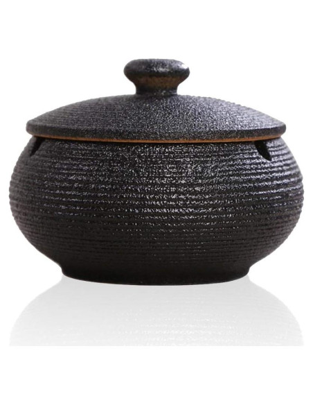 Cenicero de Cerámica Lependor Negro a Prueba de Viento 11.5 cm