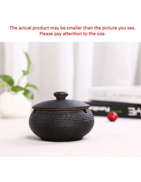 Cenicero de Cerámica Lependor Negro a Prueba de Viento 11.5 cm