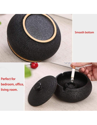 Cenicero de Cerámica Lependor Negro a Prueba de Viento 11.5 cm