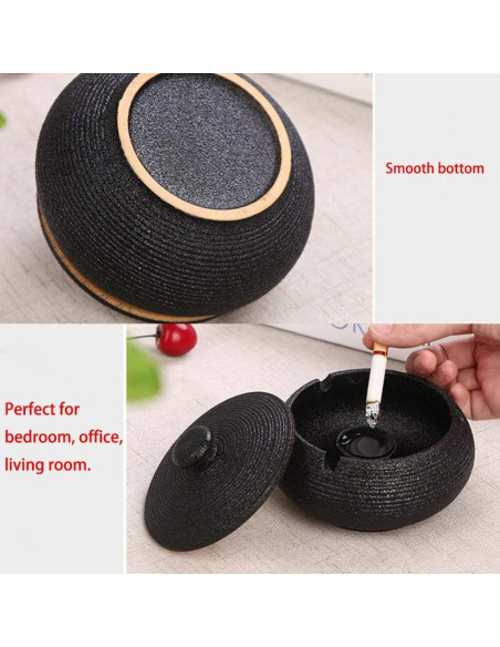 Cenicero de Cerámica Lependor Negro a Prueba de Viento 11.5 cm