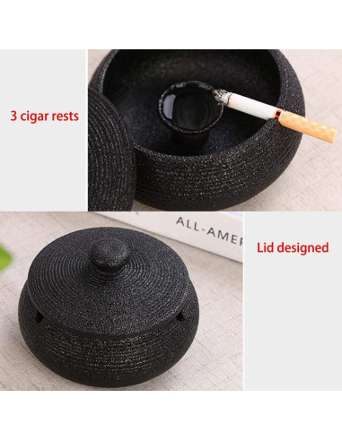 Cenicero de Cerámica Lependor Negro a Prueba de Viento 11.5 cm