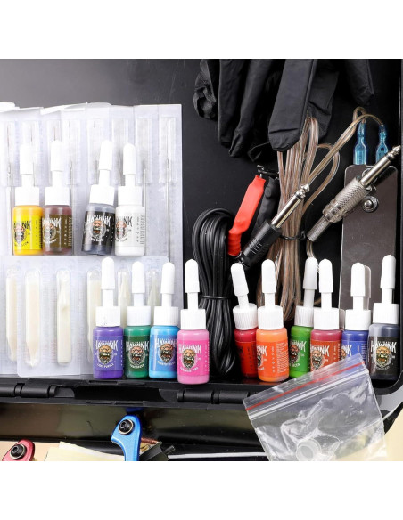 Kit Completo de Tatuaje Hawink 4 Máquinas 14 Tintas y Agujas