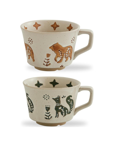 Set de 2 Tazas de Cerámica Rústica Swuut 355ml Animales