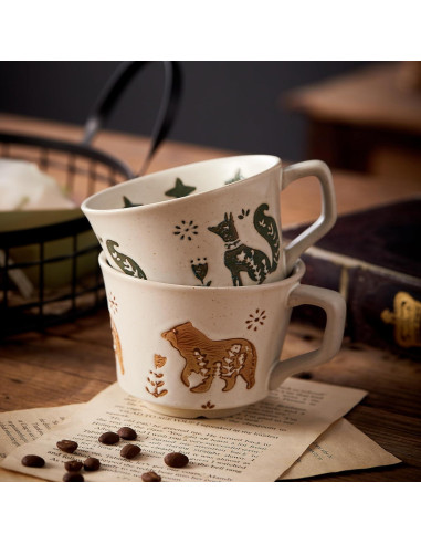 Set de 2 Tazas de Cerámica Rústica Swuut 355ml Animales
