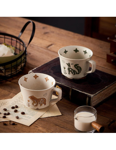 Set de 2 Tazas de Cerámica Rústica Swuut 355ml Animales