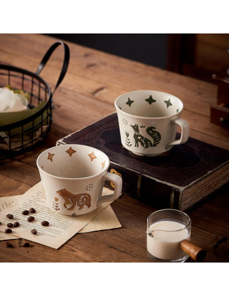 Set de 2 Tazas de Cerámica Rústica Swuut 355ml Animales