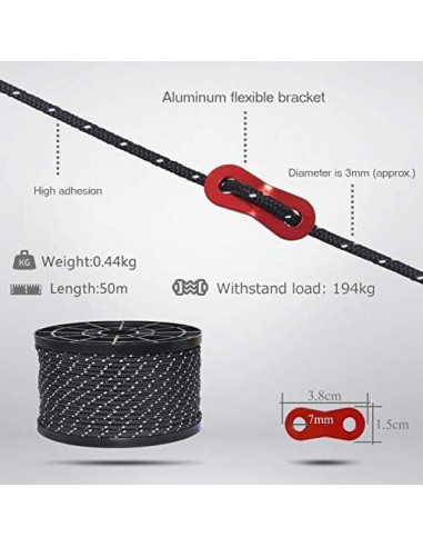 Cuerda Reflectante de Nylon HIKEMAN 50m 3mm Verde Militar