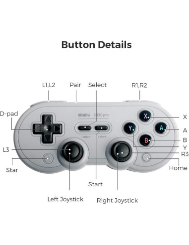 Controlador Inalámbrico Bluetooth 8Bitdo SN30 Pro Gamepad