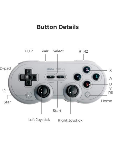 Controlador Inalámbrico Bluetooth 8Bitdo SN30 Pro Gamepad