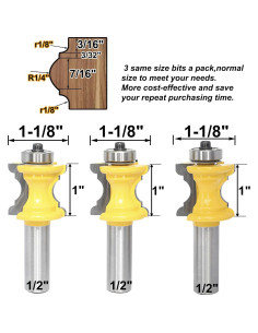 Juego de 3 Fresas de Madera Akylin 1/2" (1.27 cm) Punta Redonda 2