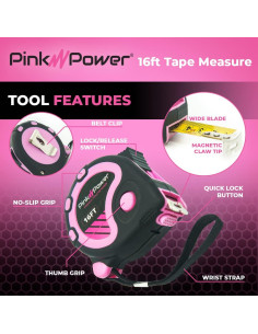 Cinta Métrica Rosa 4.9m Pink Power con Cuchilla Retráctil 2