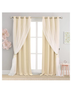 Cortinas Beige Blackout y Sheer SOFJAGETQ 2 Pcs 54"