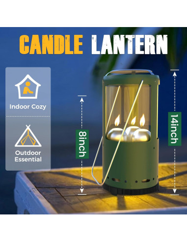 Soporte de Linterna para Velas Reales YOBME Verde - Resistente al Viento